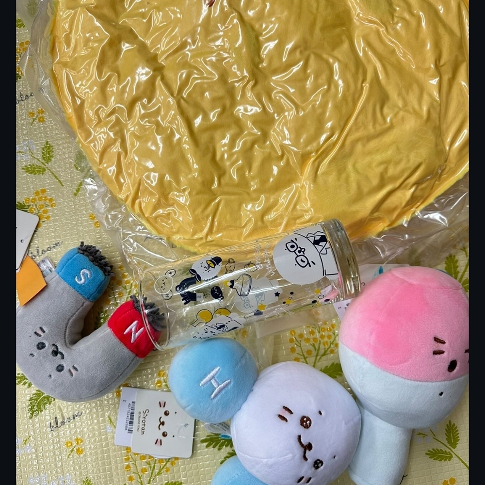 Cute Plush Toy Set with Yellow Cushion